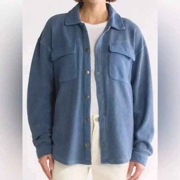 Thread & Supply Blue Ribbed Shacket, Snap-Up Closure, Collared, Pockets, Size XS - Picture 1 of 14